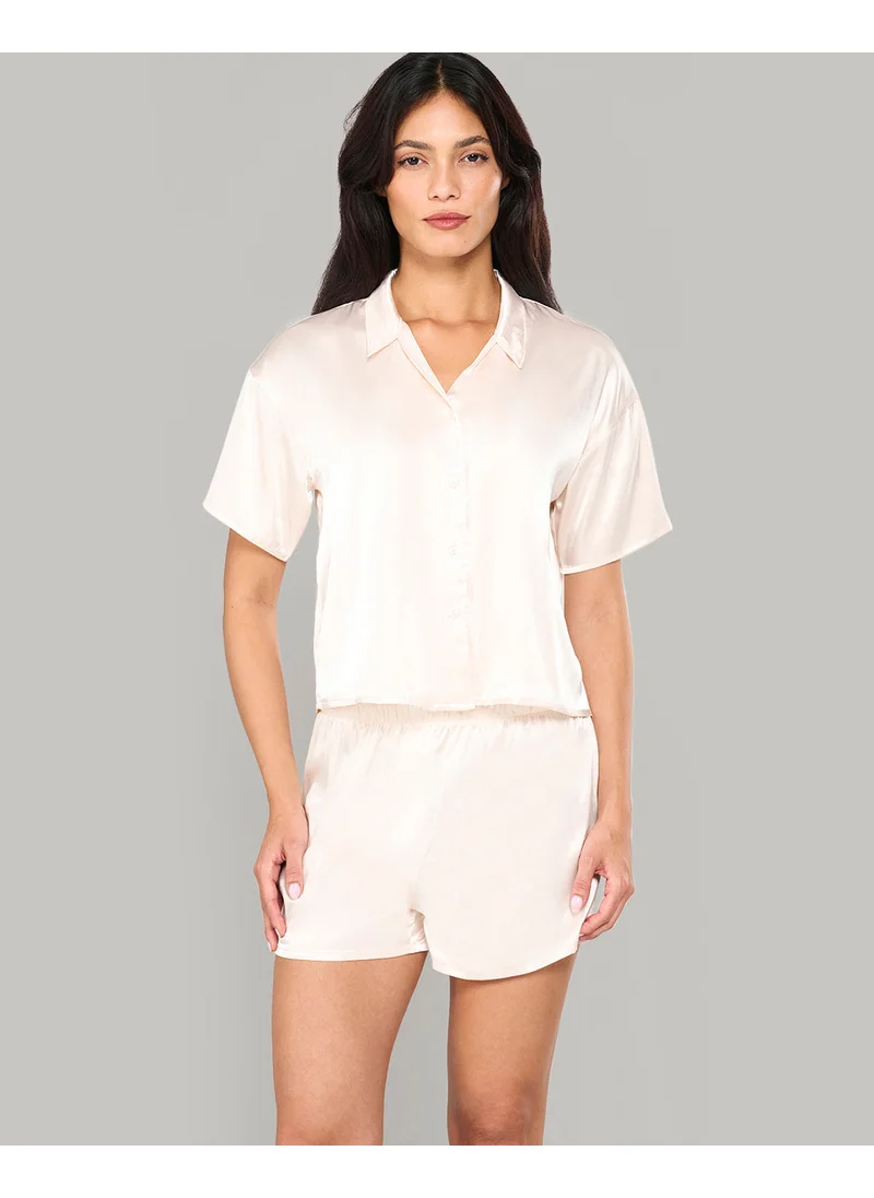 La Senza La Senza Sleep White Satin Top & Short Set With Piping