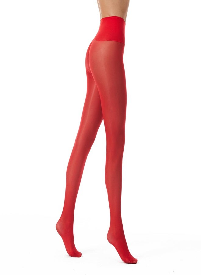Frola Oil Shiny Stockings Pantyhose 360°Seamless Crotch High Waist Smooth Tights for Women(Large,1Pair Red) - Image 3