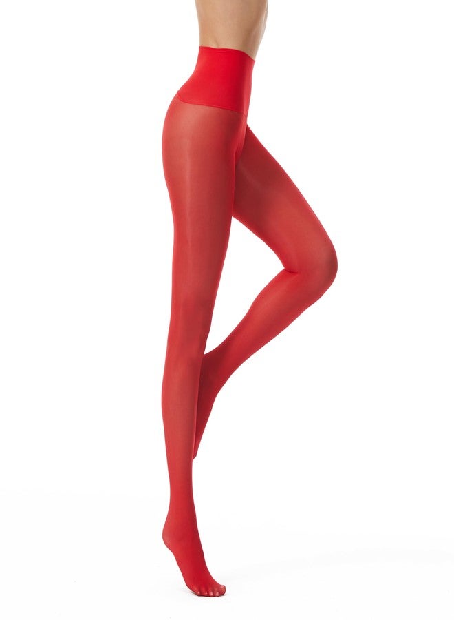 Frola Oil Shiny Stockings Pantyhose 360°Seamless Crotch High Waist Smooth Tights for Women(Large,1Pair Red) - Image 1