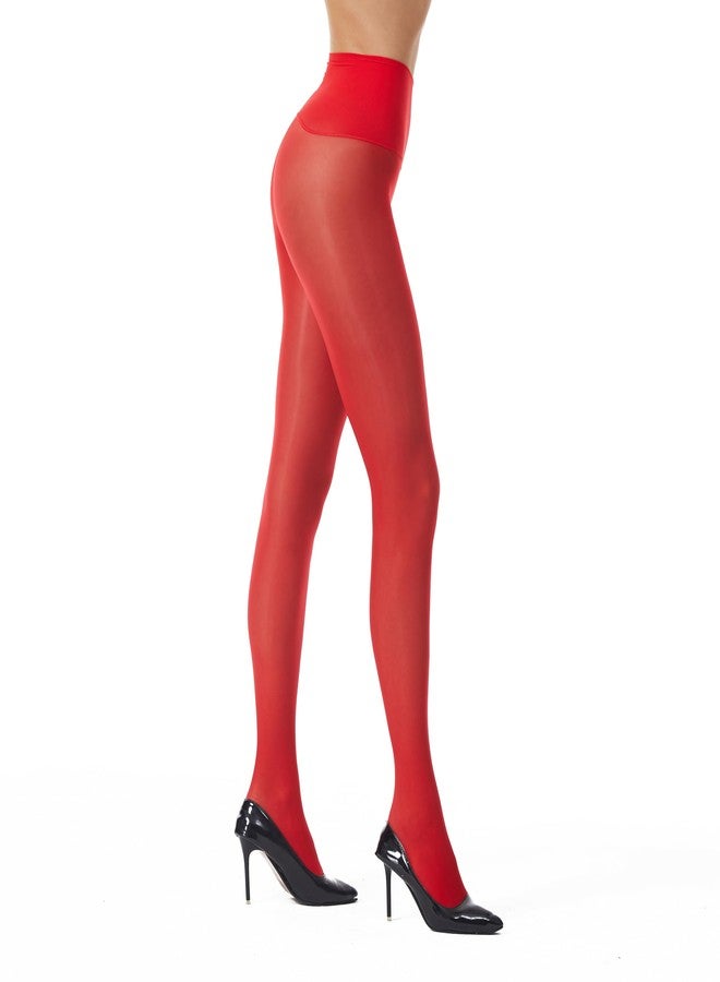 Frola Oil Shiny Stockings Pantyhose 360°Seamless Crotch High Waist Smooth Tights for Women(Large,1Pair Red) - Image 4