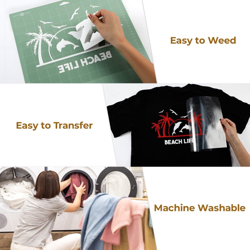 HTVRONT Heat Transfer Vinyl - 18 Packs Iron on Vinyl for T-Shirts, 12 x 10in Easy to Cut & Weed & Transfer HTV Vinyl - Compatible with All Cutting Machines White HTV - Image 3