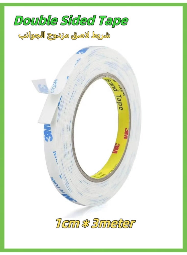3M double-sided tape 1cm*3 meters, waterproof heavy-duty mounting tape, white strong adhesive foam tape, suitable for wall decoration picture strips, removable - Image 1