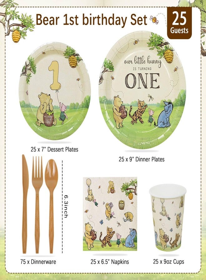 Caisehabu Winnie First Birthday Decorations Plates Set, 175pcs 1st Birthday Plates Napkins Cups Cutlery for Boys and Girls, 25 Guests - Image 5