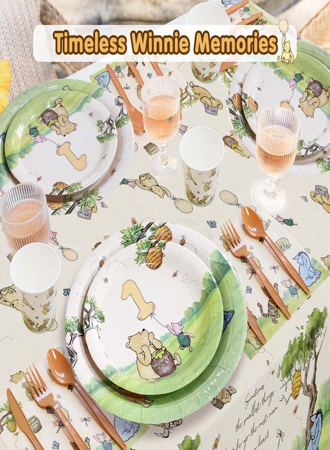 Caisehabu Winnie First Birthday Decorations Plates Set, 175pcs 1st Birthday Plates Napkins Cups Cutlery for Boys and Girls, 25 Guests - Image 3