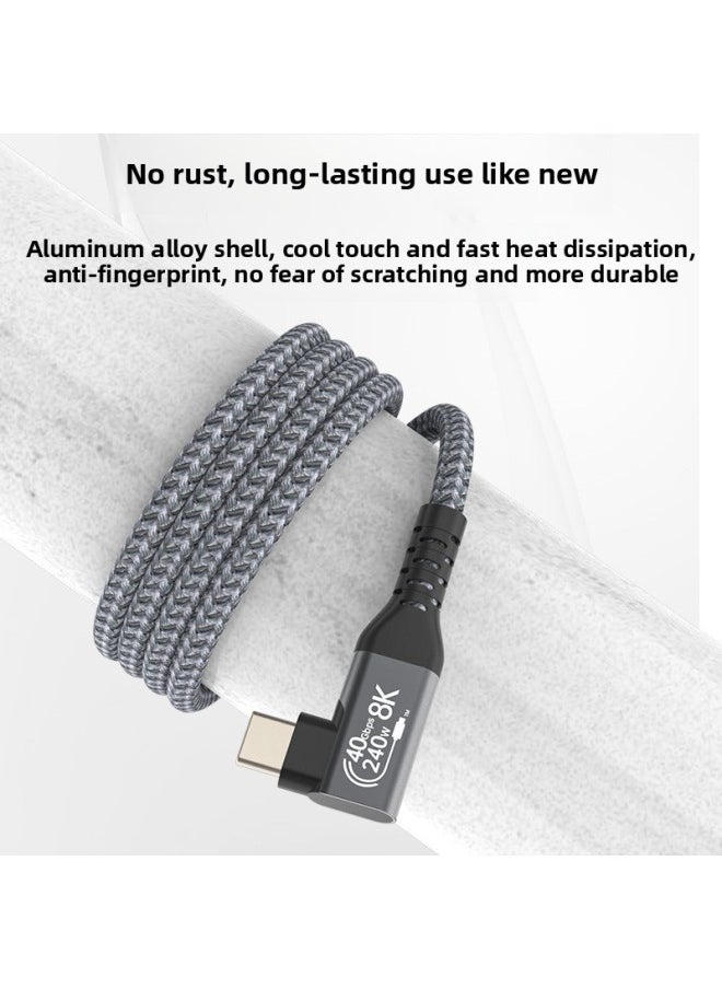 Generic - USB4 Data Line Braided Type-c Data Line Multi-function Applicable To For Apple Charging Line And Lightning 3-Color:Usb4 Straight To Center Bend-Line Length:30cm - Image 1