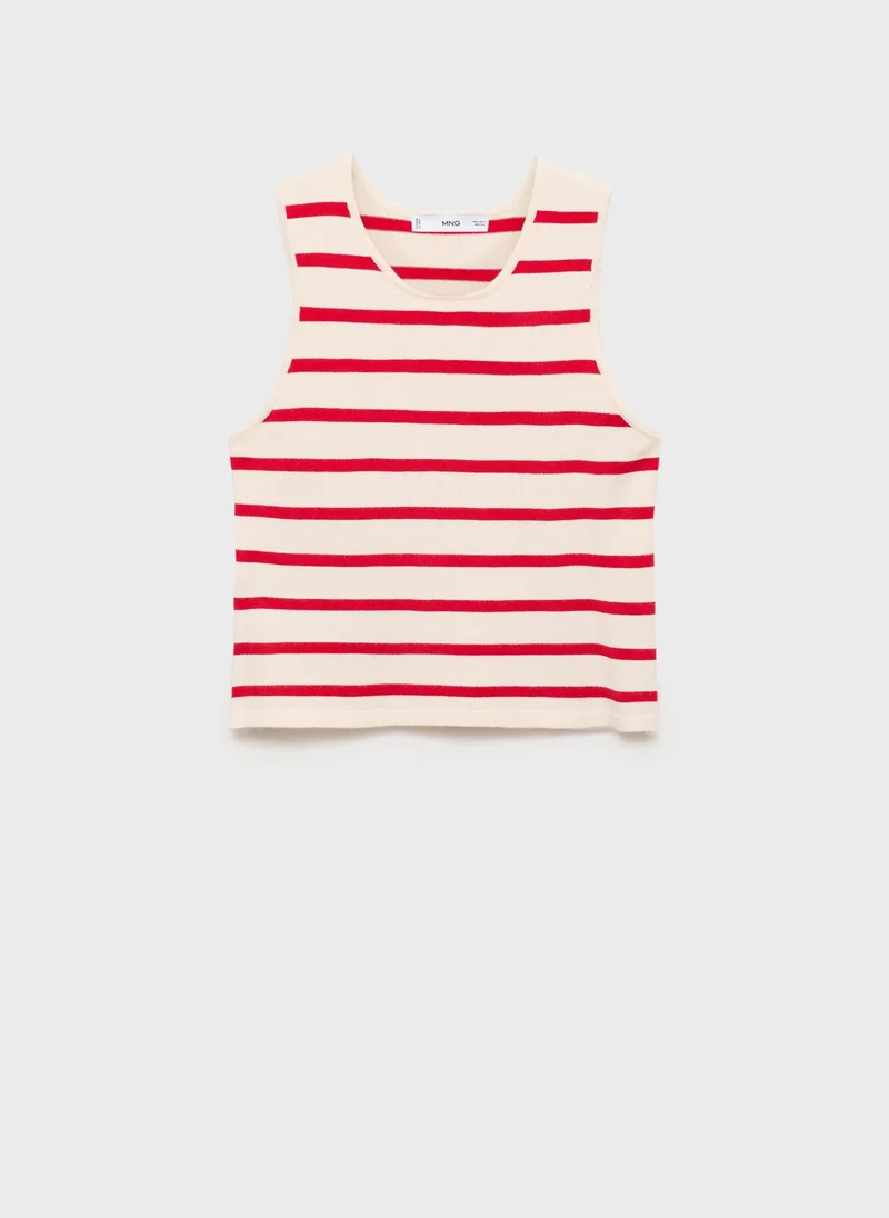MANGO Striped Knitted Crop Top