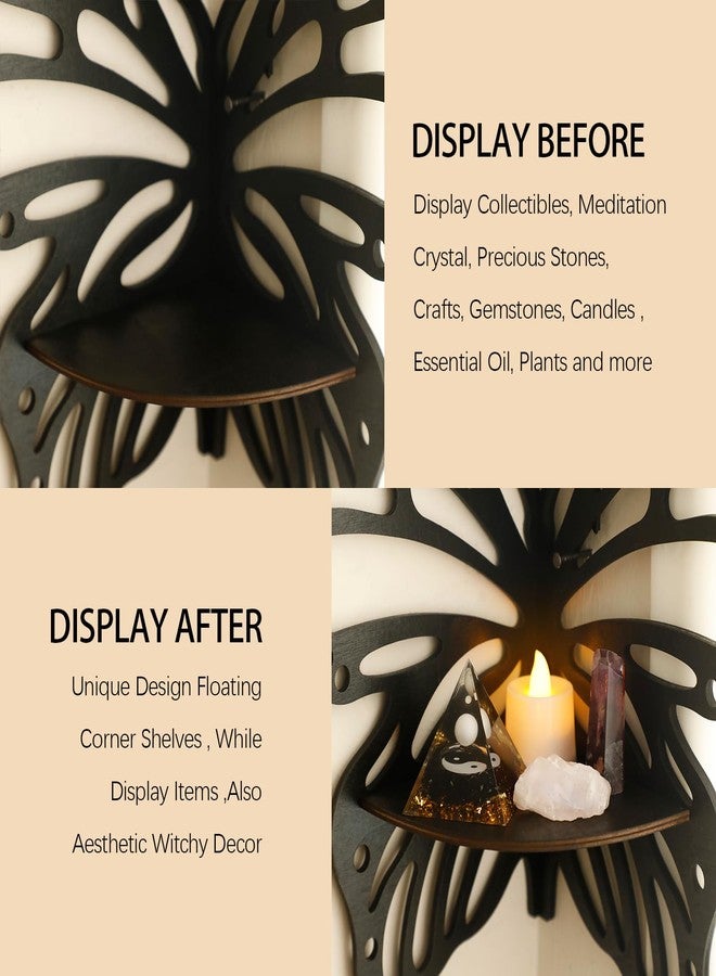 Artilady Butterfly Crystal Shelf - 2 PCS Black Wall Corner Shelf Crystal Display Shelf Floating Shelves for Bedrooms Boho Cute Bathroom Kitchen Office Living Room Decor Aesthetic Witchy Gift - Image 3