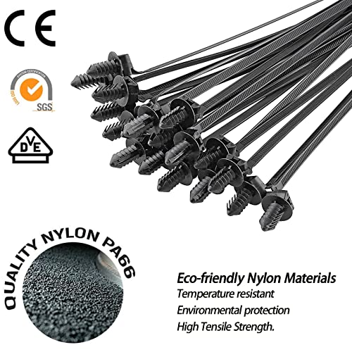 Niteguy 80 Pack Nylon Push Mount Cable Zip Tie, 8.3"x0.18" Heavy Duty Nylon Push Mount Self Locking UV Resistant Assortment for Indoor Wire Tying (Black) - Image 4