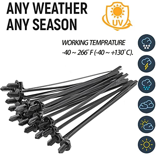 Niteguy 80 Pack Nylon Push Mount Cable Zip Tie, 8.3"x0.18" Heavy Duty Nylon Push Mount Self Locking UV Resistant Assortment for Indoor Wire Tying (Black) - Image 3