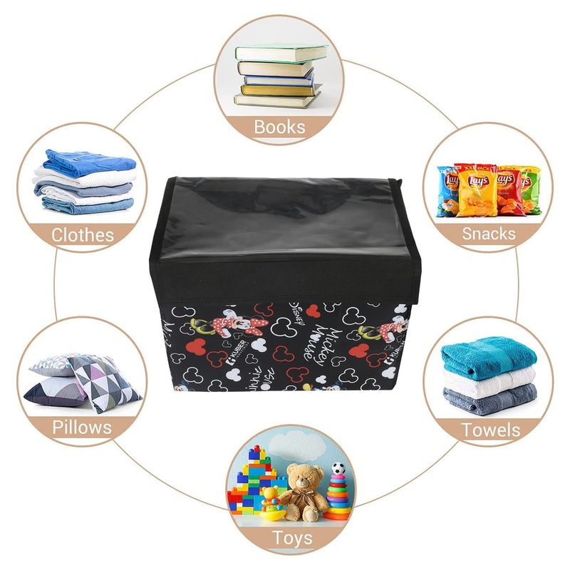 Kuber Industries Kuber Industries Disney Minnie Storage BoxNonWoven Foldable Small Storage Organizer for ToysCloths with Transparent Lid Handle Black - Image 3