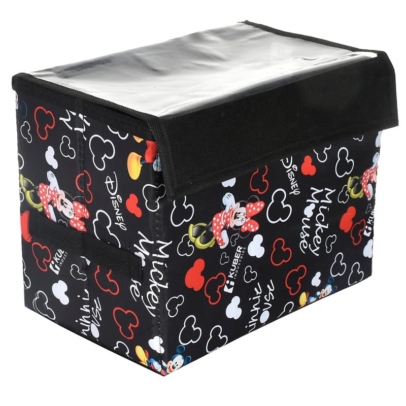 Kuber Industries Kuber Industries Disney Minnie Storage BoxNonWoven Foldable Small Storage Organizer for ToysCloths with Transparent Lid Handle Black - Image 1