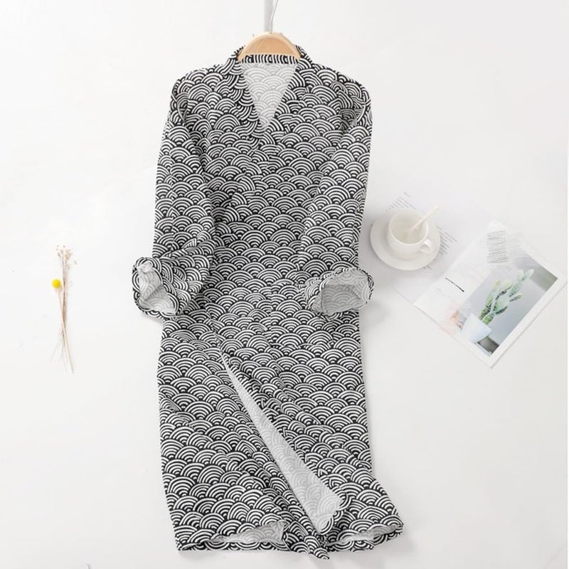 Azonee Men's Cotton Yukata Kimono Robe - Soft Lightweight Spa Bathrobe for Sleepwear & Loungewear - Image 5