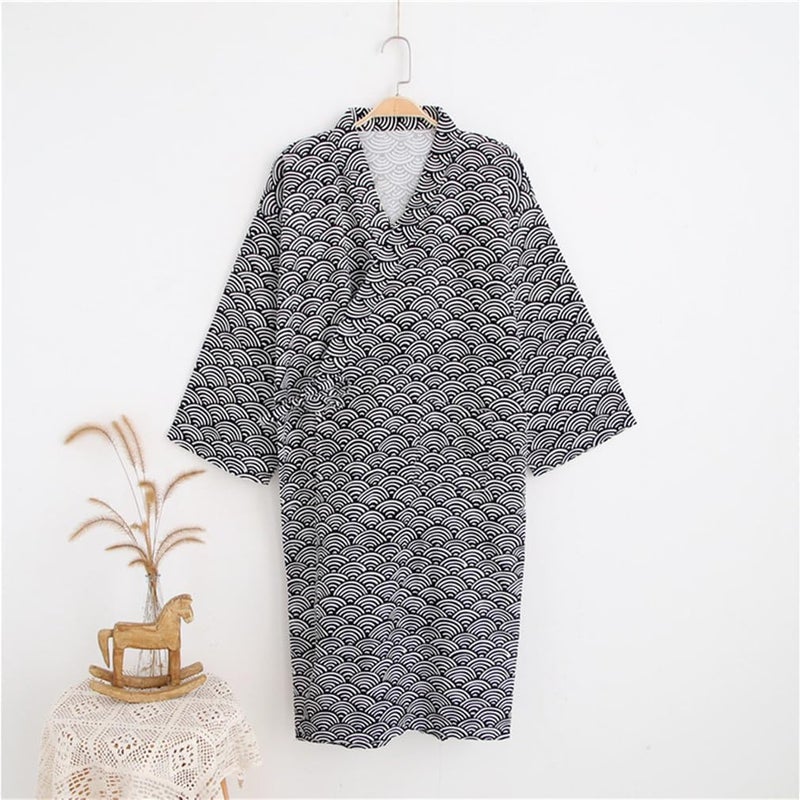 Azonee Men's Cotton Yukata Kimono Robe - Soft Lightweight Spa Bathrobe for Sleepwear & Loungewear - Image 2