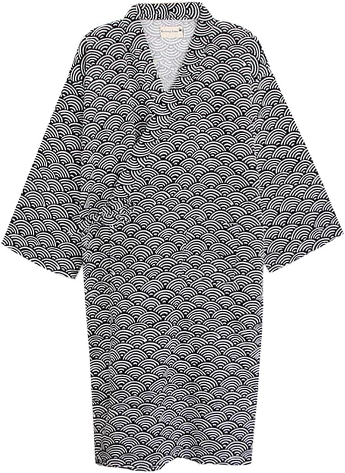 Azonee Men's Cotton Yukata Kimono Robe - Soft Lightweight Spa Bathrobe for Sleepwear & Loungewear - Image 1