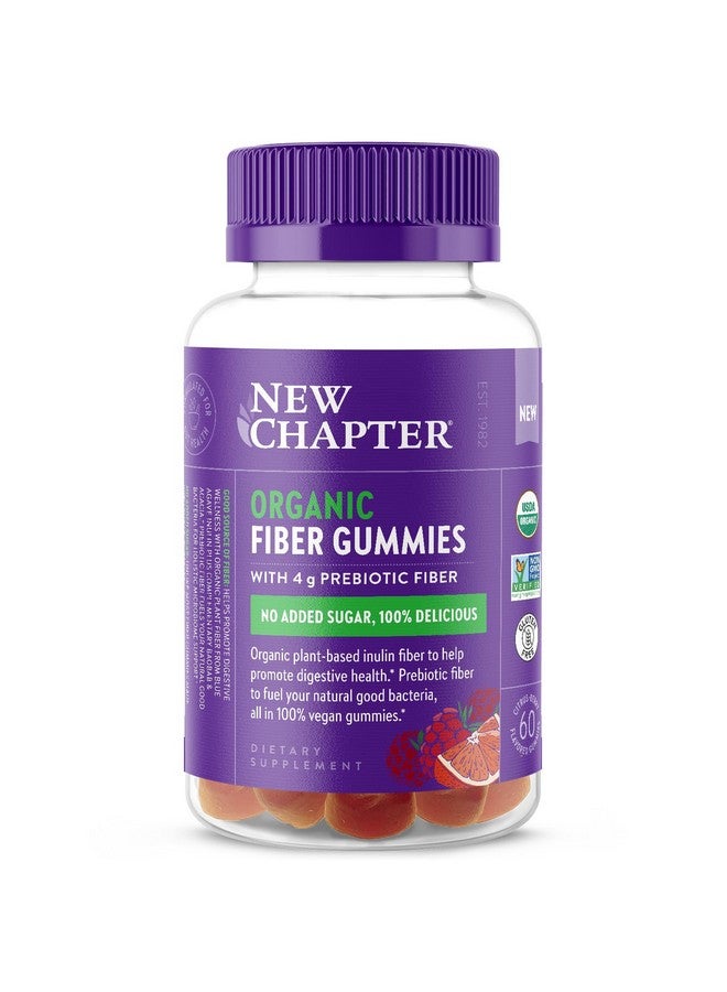New Chapter Organic Fiber Gummies for Adults, up to 8g Plant-Based Prebiotic Fiber for Digestive Health, Vegan, Non-GMO, USDA Organic, Gluten Free, Citrus-Berry Flavored, 60 ct - Image 1