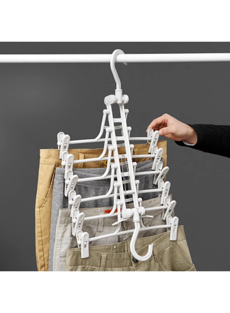 SYOSI شماعات بنطلون، قابلة للتعديل وقابلة للطي 6 طبقات رف بنطلون سحري متعدد الوظائف، غير قابلة للانزلاق، موفر للمساحة، منظم تخزين للبناطيل، التنانير، الأوشحة، الرباط، الحزام، تخزين منزلي (رمادي) - Image 4