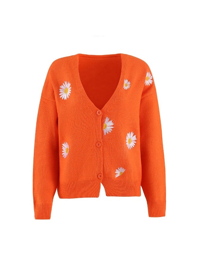 NIBEMINENT Women Knitted Cardigan Floral V Neck Full Sleeve Coat Single Breasted Sweaters Jumpers Open Stitch Autumn Winter - Image 1