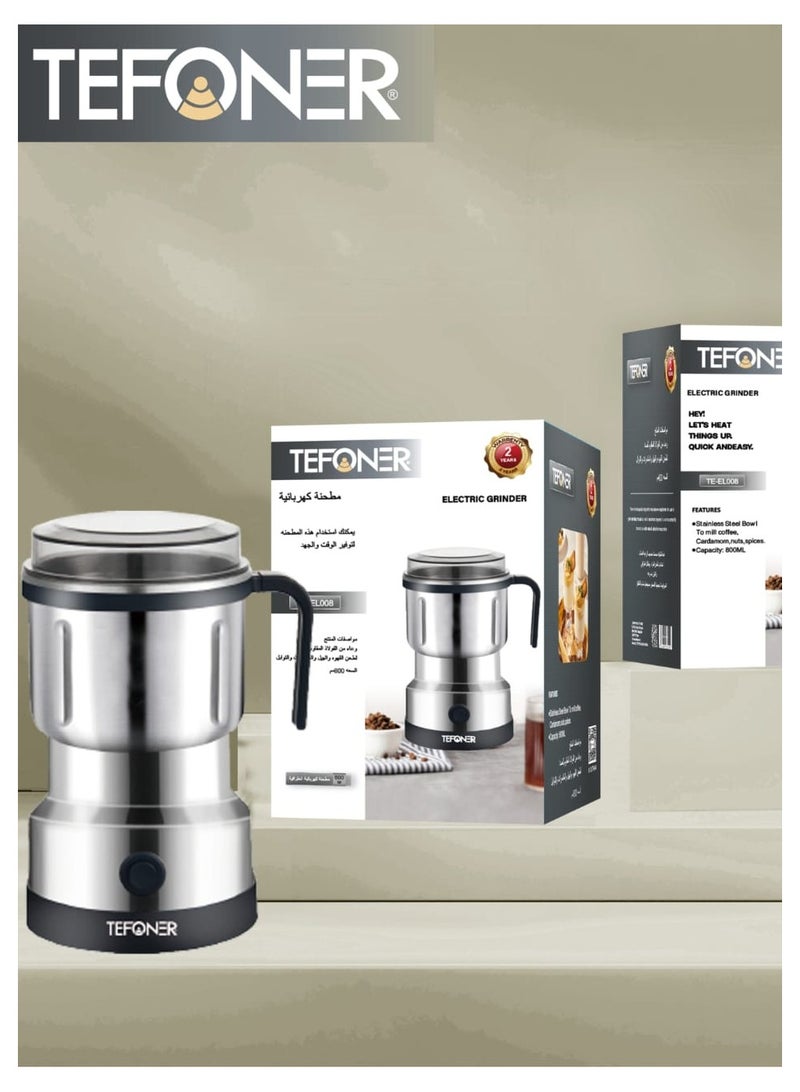 تيفونر مطحنة قهوة كهربائية TE-EL008 بسعة كبيرة 800 مل مطحنة قهوة قوية وسهلة الاستخدام مطحنة قهوة كهربائية من الفولاذ المقاوم للصدأ مناسبة للقهوة متعددة الأغراض مطحنة قهوة 600 واط مطاحن قهوة - Image 4