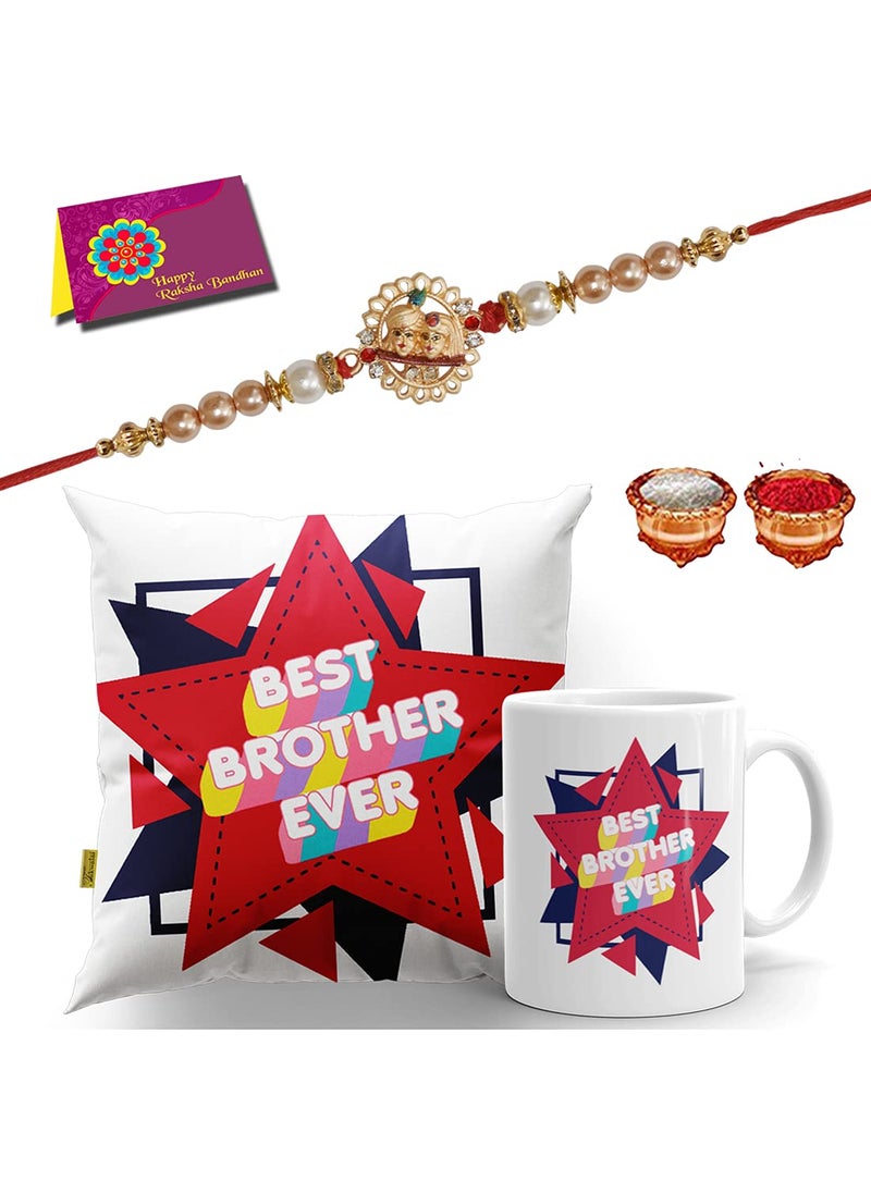 TONKWALAS TONKWALAS Printed 12x12 Cushion Cover with Filler Mug Rakhi Gift for Brother Combo Pack Rakhi Printed Cushion Cover Coffee Mug Roli Chawal Greeting Card TWCM6CF 