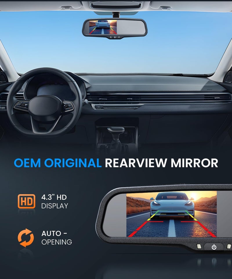 Auto-Vox Rear View Mirror Backup Camera: 4.3'' OEM HD Wireless Backup Camera with Intelligent Light Sensing Display System,IP69 Waterproof, Clear Night Vision Back Up Camera for Car, Truck & Pickup - Image 4