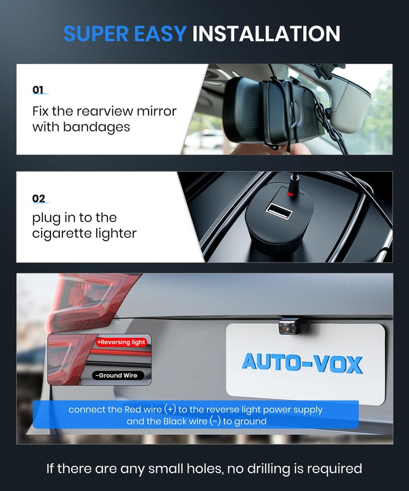 Auto-Vox Rear View Mirror Backup Camera: 4.3'' OEM HD Wireless Backup Camera with Intelligent Light Sensing Display System,IP69 Waterproof, Clear Night Vision Back Up Camera for Car, Truck & Pickup - Image 2