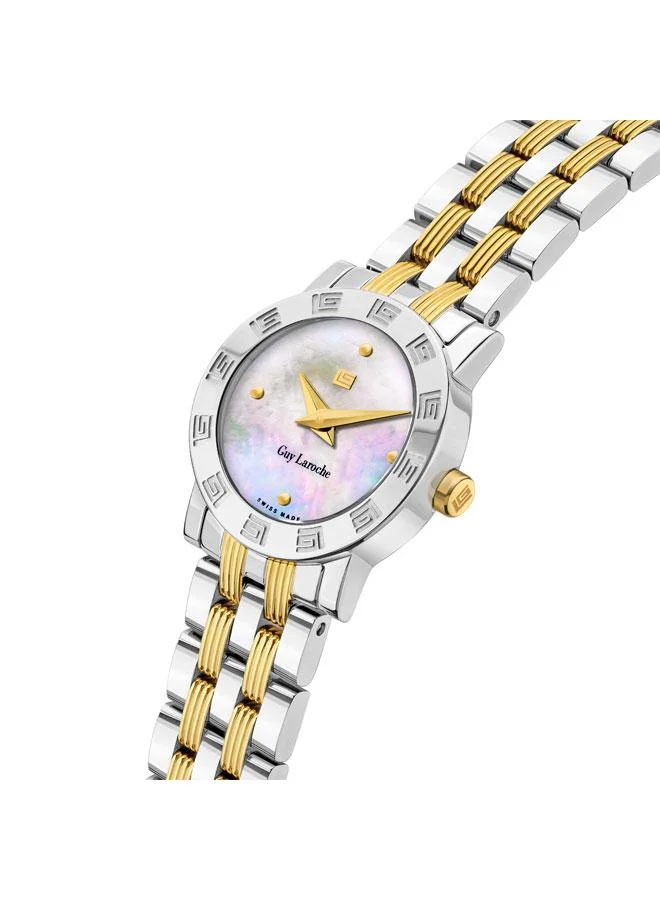 غاي لاروش Alex 22mm Women's Swiss Watch with White Mother-of-pearl Dial & Stainless Steel Bracelet
