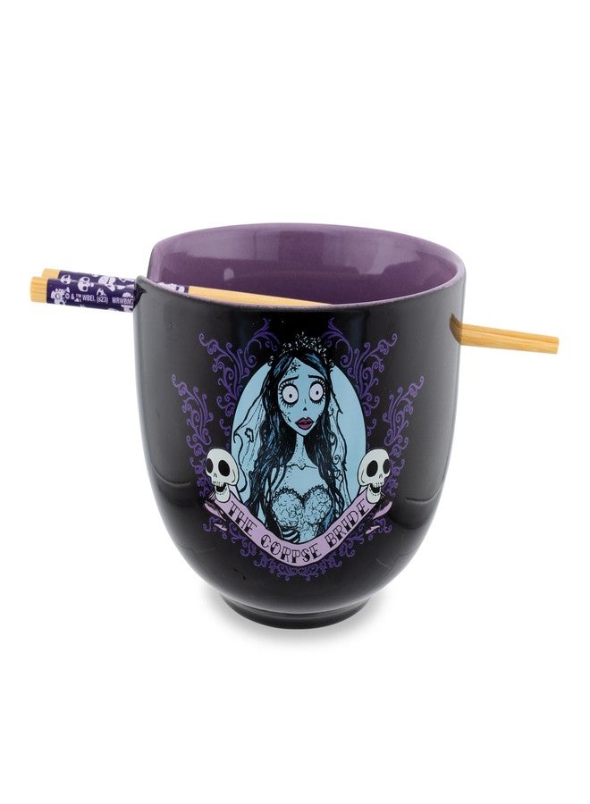 Silver Buffalo Tim Burton's Corpse Bride Emily Ceramic Ramen Dinnerware Set | Includes 20-Ounce Noodle Bowl and Wooden Chopsticks - Image 1