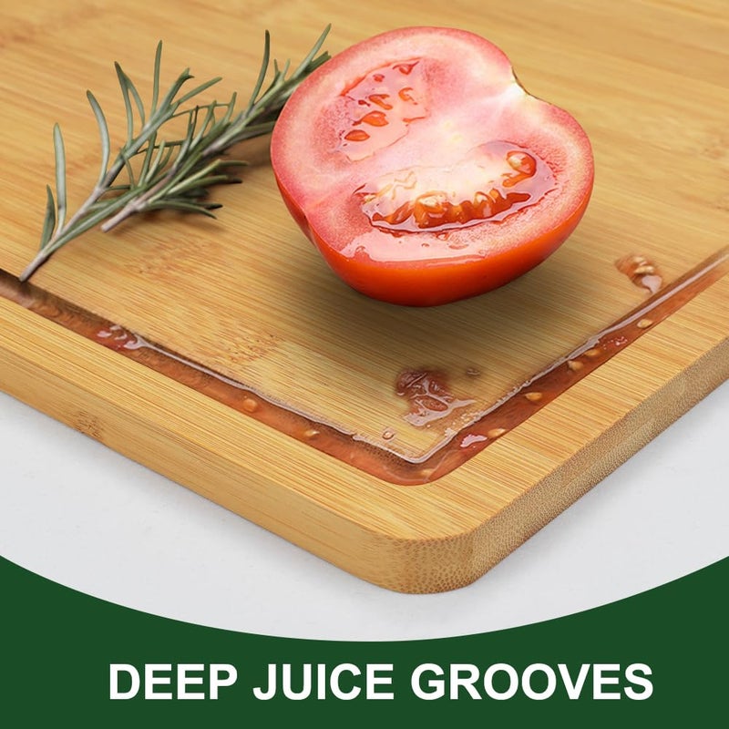 BLOCE Bamboo Cutting Board, Wooden Cutting Boards for Kitchen, Wood Double Sided Food-Grade Chopping Board for Meat Cheese Vegetable (Medium) - Image 4