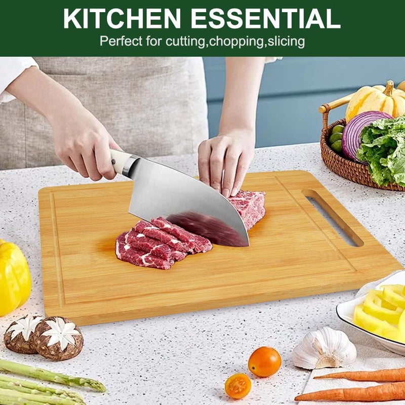 BLOCE Bamboo Cutting Board, Wooden Cutting Boards for Kitchen, Wood Double Sided Food-Grade Chopping Board for Meat Cheese Vegetable (Medium) - Image 3