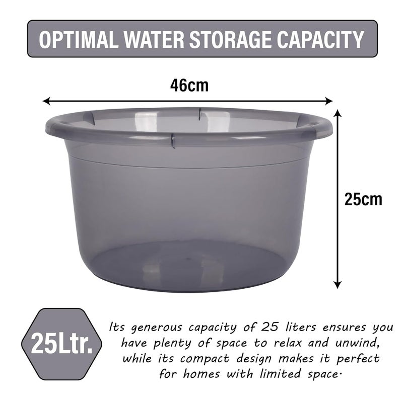 Kuber Industries Pack of 4 Bath Tub Multipurpose Bath Tub Tub for BathroomFeeding PanWashing Clothes Washing Tub Bathing Bathroom Tub 25 LTR Transparent Pink Gray - Image 3