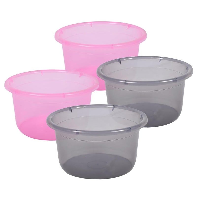 Kuber Industries Pack of 4 Bath Tub Multipurpose Bath Tub Tub for BathroomFeeding PanWashing Clothes Washing Tub Bathing Bathroom Tub 25 LTR Transparent Pink Gray - Image 1