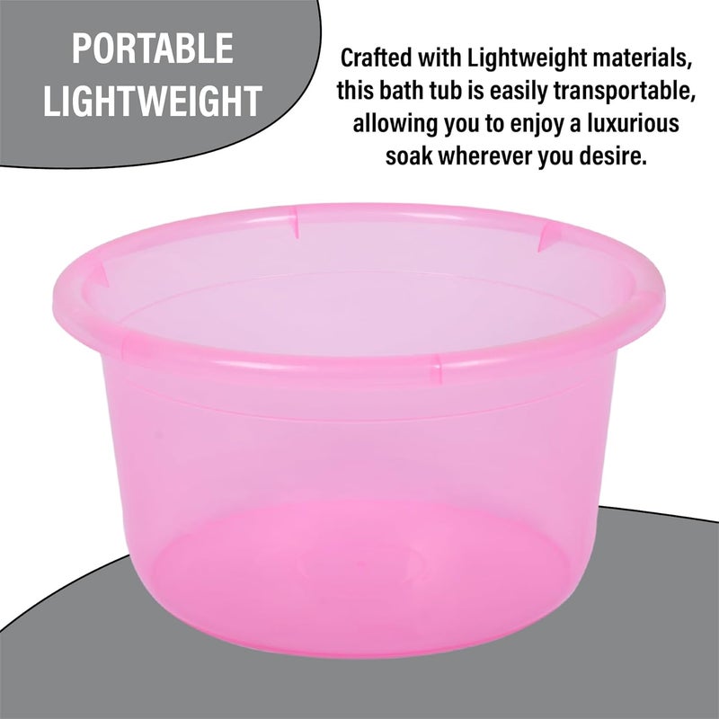 Kuber Industries Pack of 4 Bath Tub Multipurpose Bath Tub Tub for BathroomFeeding PanWashing Clothes Washing Tub Bathing Bathroom Tub 25 LTR Transparent Pink Gray - Image 2