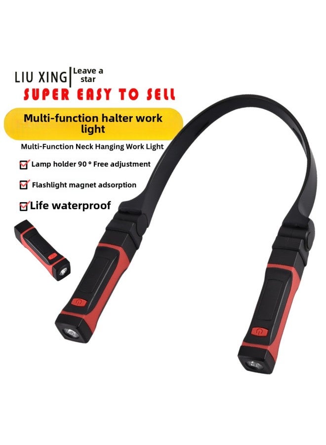 Loquat LED Hanging Neck Lamp Reading Lamp Outdoor Night Running Riding Night Fishing Camping Lamp Lighting Magnetic Work Lamp-Color:Red And Black Usb Charging Model - Image 1