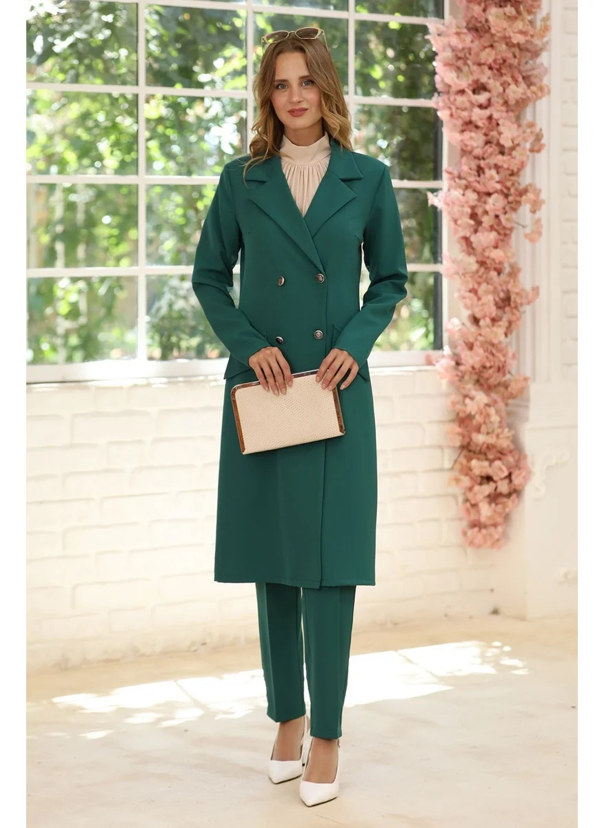 Esilanur Elegant Jacket Trousers Double Hijab Suit Emerald