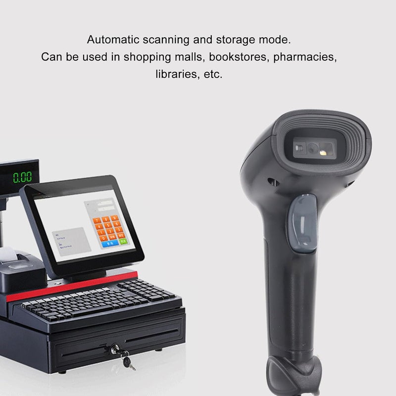 ماسح باركود USB سلكي للرموز الخطية والثنائية الأبعاد وQR مزود بوحدة معالجة مركزية 32 بت، قارئ محمول متوافق مع Linux وOS X، مسح تلقائي وتخزين 40,000 باركود للمستودعات و - Image 2