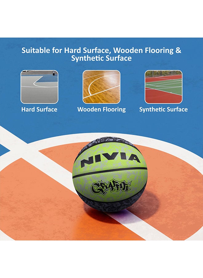 Nivia - Graffiti Moulded Basketball | Size: 7 | Material: Rubber | Suitable for Hard Surface | Ideal for Intermediate, Training, Competition | Machine Stitched | Butyl Bladders - Image 1