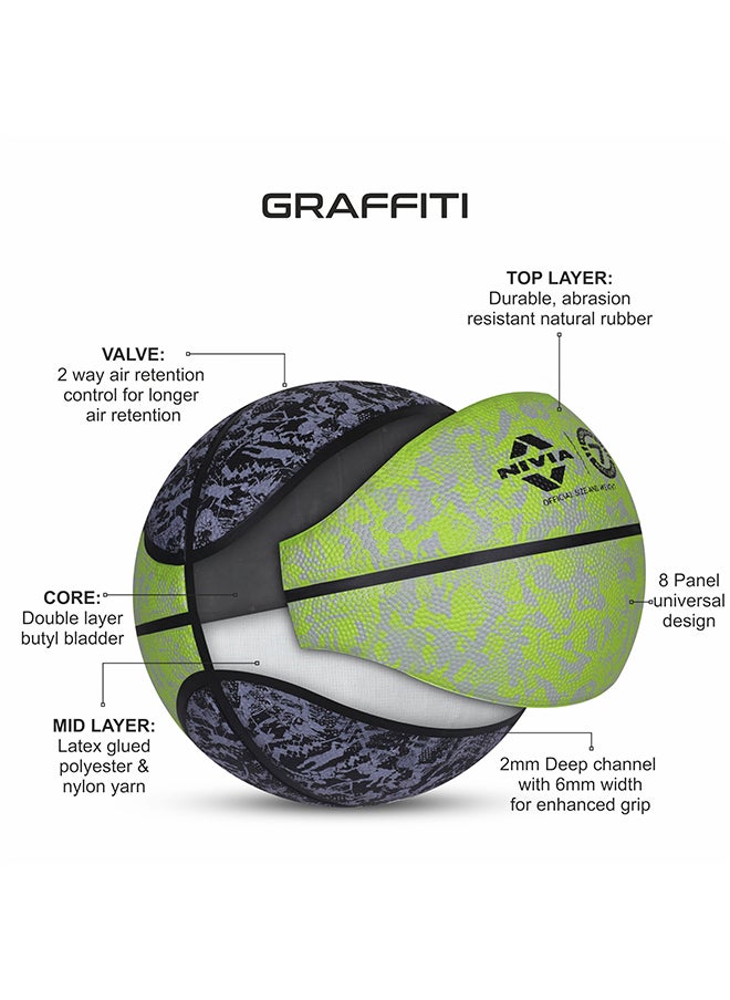 Nivia - Graffiti Moulded Basketball | Size: 7 | Material: Rubber | Suitable for Hard Surface | Ideal for Intermediate, Training, Competition | Machine Stitched | Butyl Bladders - Image 1