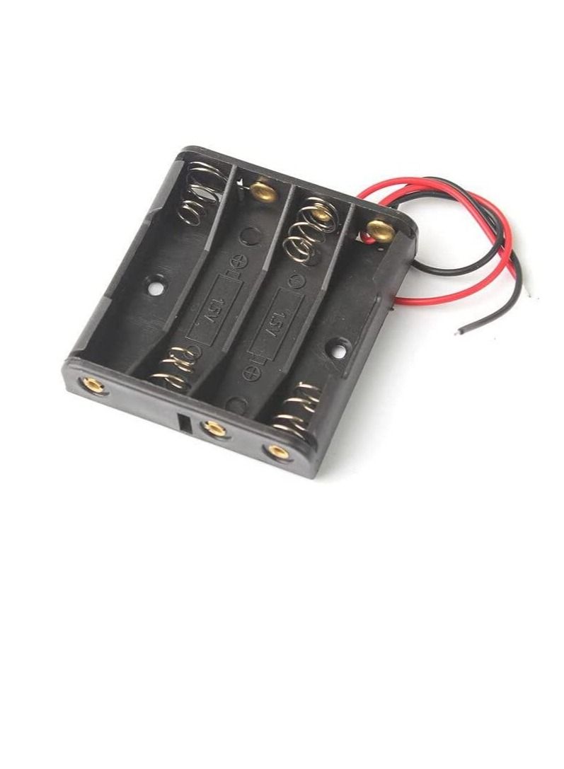5 Pack Battery Holder Storage Box Case AA AAA Batteries Container With Wire Lead, ABS Light Weight Battery Bank Case (AAA Battery, 4 Battery Holder)  - Image 1