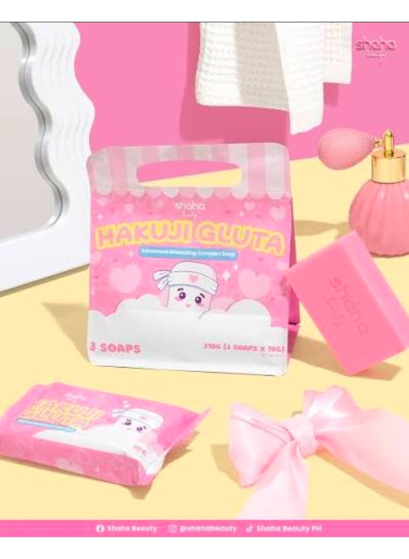 Shaha beauty HAKUJI GLUTA Advanced Bleaching Complex soap 3soaps 210g(3soapsx70g) - Image 2