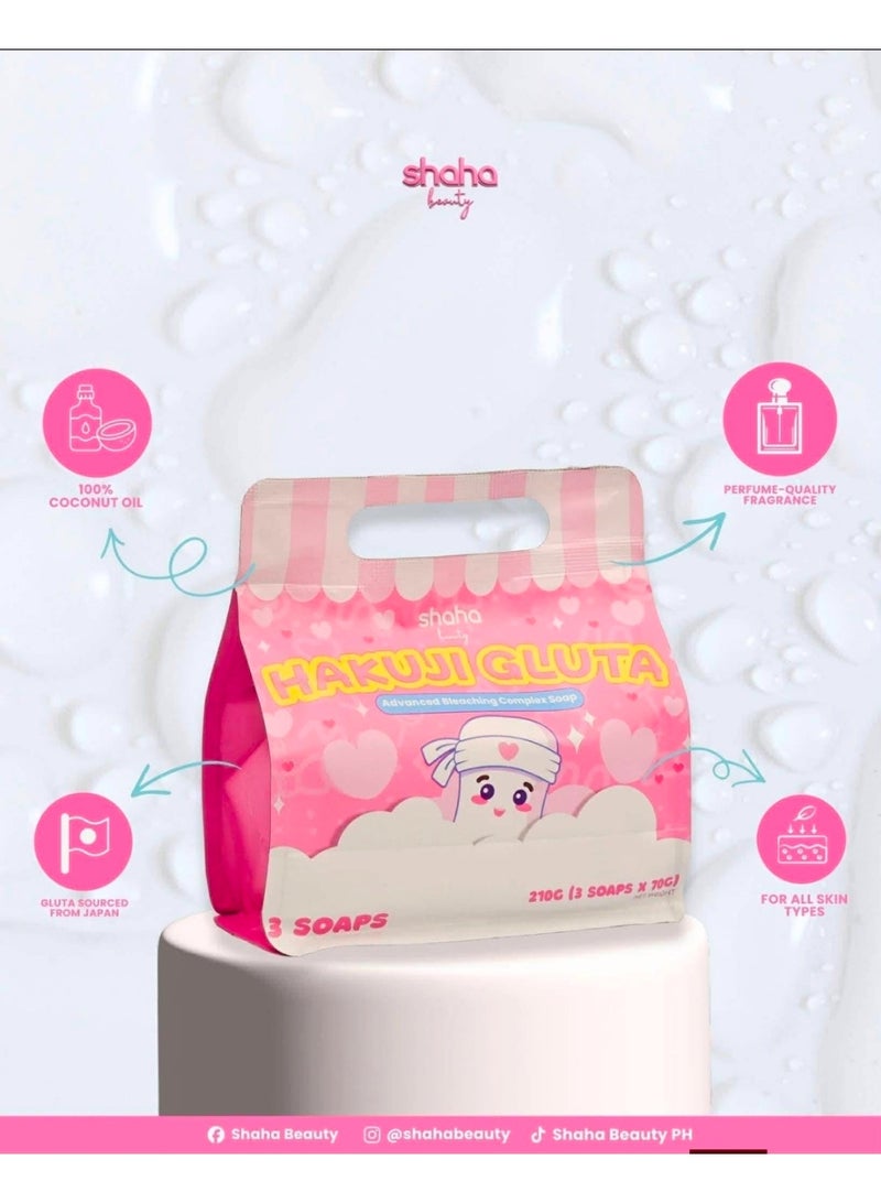 Shaha beauty HAKUJI GLUTA Advanced Bleaching Complex soap 3soaps 210g(3soapsx70g) - Image 4