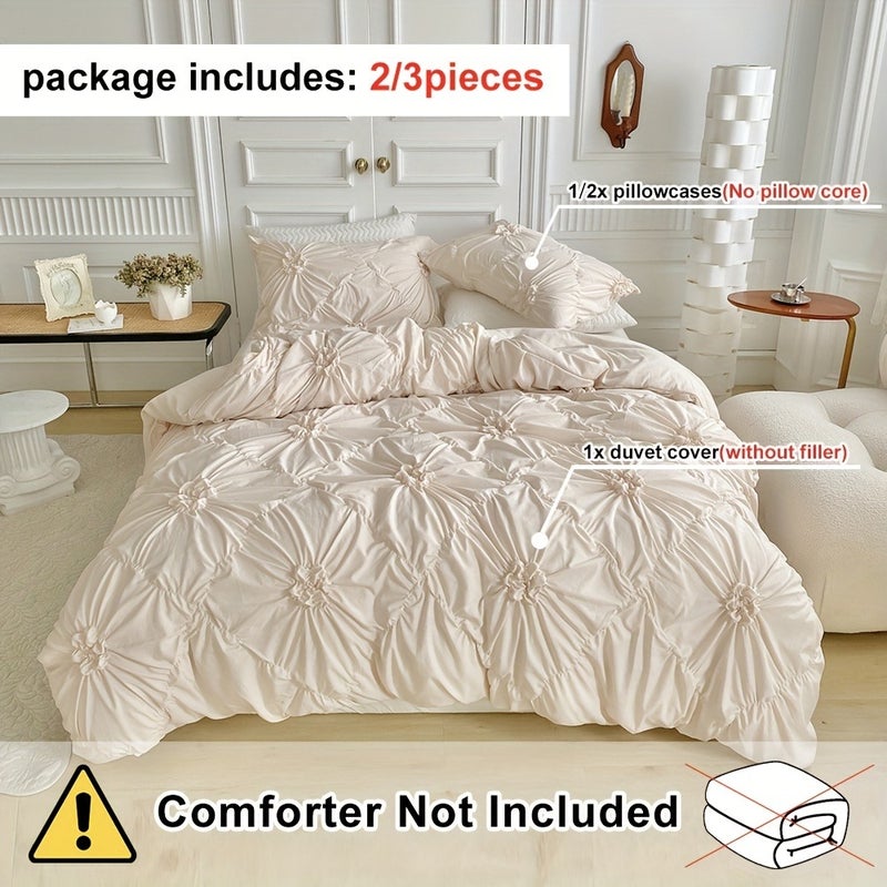 Floral Duvet Cover 2/3pcs Set (1 Duvet Cover And 1/2 Pillowcases), Pleated Floral Design, Easy Fashion, All-Season Bedroom Bedding, with Zipper And Corner Straps, Suitable for Women And Men - Image 5