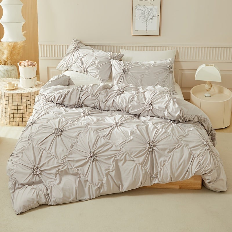 Floral Duvet Cover 2/3pcs Set (1 Duvet Cover And 1/2 Pillowcases), Pleated Floral Design, Easy Fashion, All-Season Bedroom Bedding, with Zipper And Corner Straps, Suitable for Women And Men - Image 2