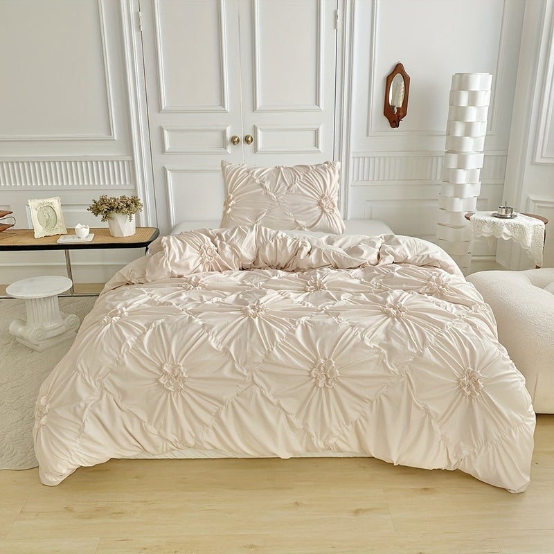 Floral Duvet Cover 2/3pcs Set (1 Duvet Cover And 1/2 Pillowcases), Pleated Floral Design, Easy Fashion, All-Season Bedroom Bedding, with Zipper And Corner Straps, Suitable for Women And Men - Image 1