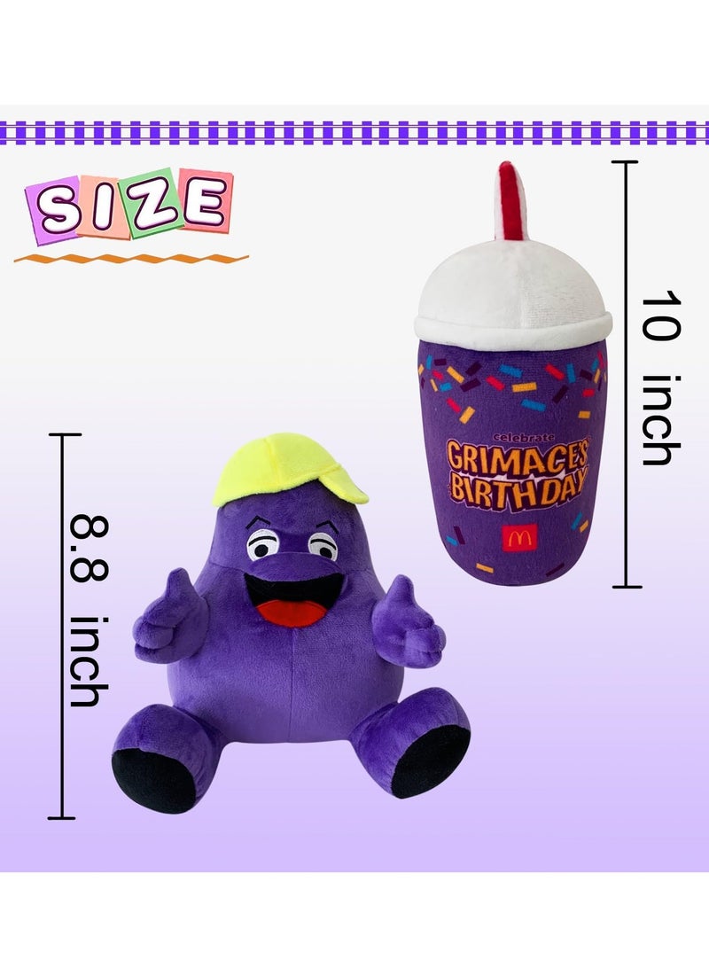 Gerenic Grimace Plush, 2PCS Grimace Shake & Yellow Hat Plush Toy, Stuffed Animal Toy, Game Doll Toy for Anime Fans, Perfect Gift for Boys and Girls  - Image 2