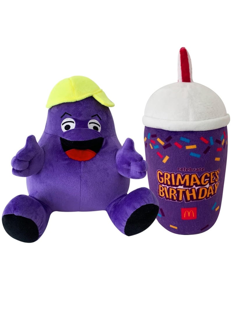 Gerenic Grimace Plush, 2PCS Grimace Shake & Yellow Hat Plush Toy, Stuffed Animal Toy, Game Doll Toy for Anime Fans, Perfect Gift for Boys and Girls  - Image 1