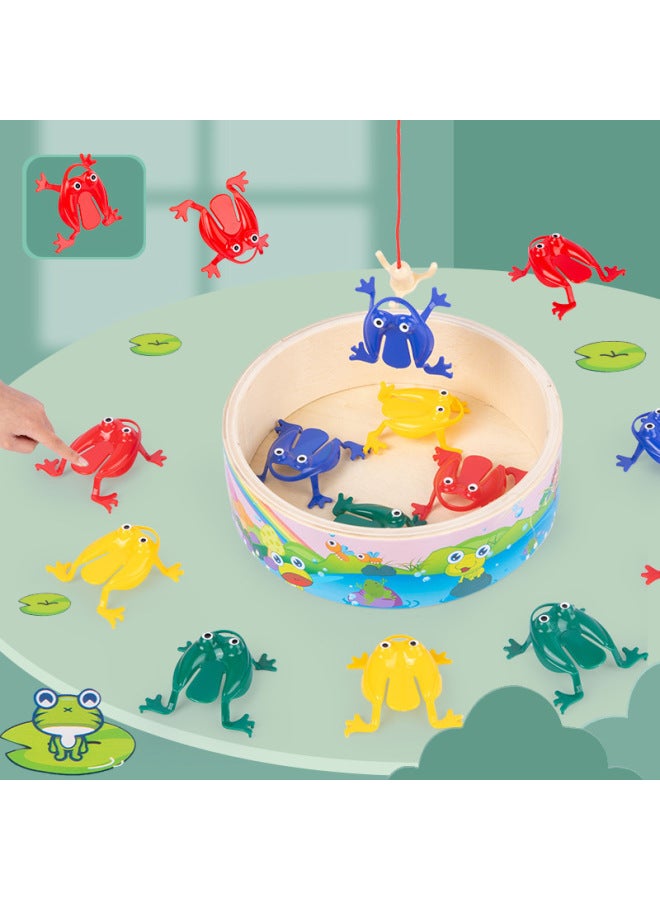 Wooden Children's Fishing Pond Frog Bouncing Parent-child Children's Desktop Interactive Plastic Bouncing Toad Educational Toys-Color:Frog Jump Fishing-Top Cow  - Image 1