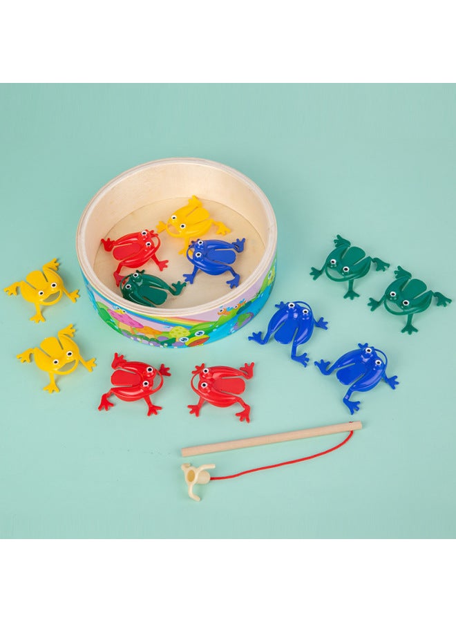 Wooden Children's Fishing Pond Frog Bouncing Parent-child Children's Desktop Interactive Plastic Bouncing Toad Educational Toys-Color:Frog Jump Fishing-Top Cow  - Image 4