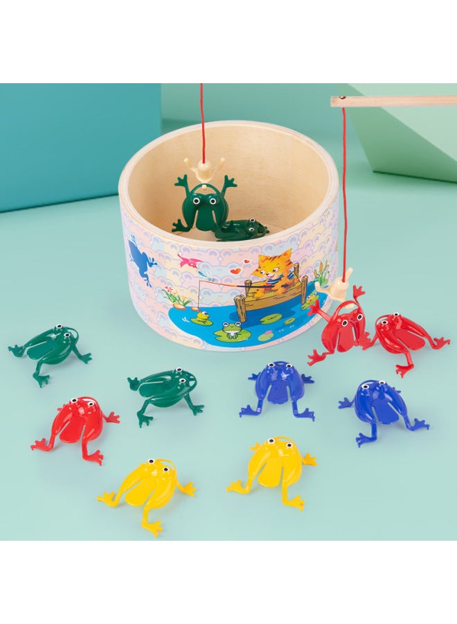 Wooden Children's Fishing Pond Frog Bouncing Parent-child Children's Desktop Interactive Plastic Bouncing Toad Educational Toys-Color:Frog Jump Fishing-Top Cow  - Image 3