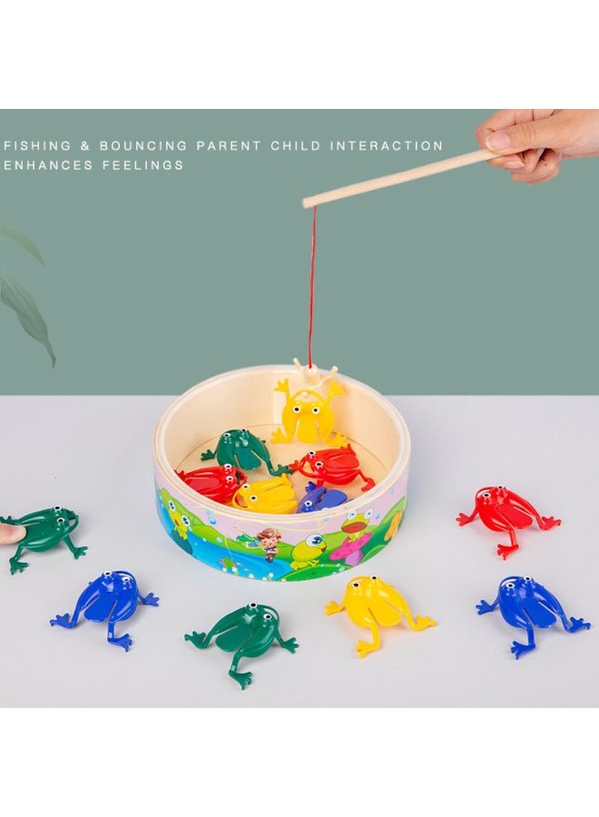 Wooden Children's Fishing Pond Frog Bouncing Parent-child Children's Desktop Interactive Plastic Bouncing Toad Educational Toys-Color:Frog Jump Fishing-Top Cow  - Image 5