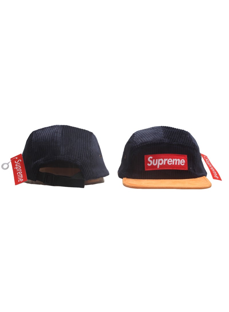 Navy Corduroy Supreme Embroidered Two-Tone 5-Panel Adjustable Camp Cap